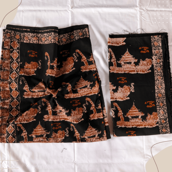 Batik Kerinci stelan dengan selendang motif Kenduri Sko dan ponco pucuk rebung, penuh makna budaya. batikkerinci.com